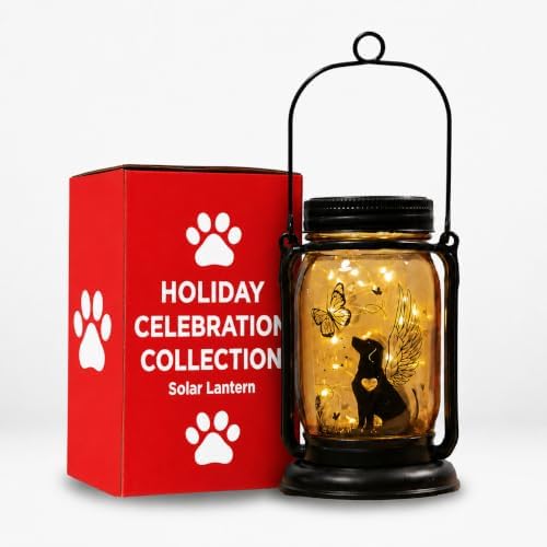 iHeartDogs Mason Jar Lantern Solar Light with 10 Seasonal Dog & Cat Inserts