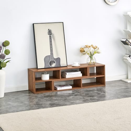 KISENG 2-Piece Cube TV Stand, Adjustable Entertainment Center Media Stand, Open Storage Bookcase Shelf for Living Room, L-Shaped TV Console with 6 Compartments (Walnut Browen)