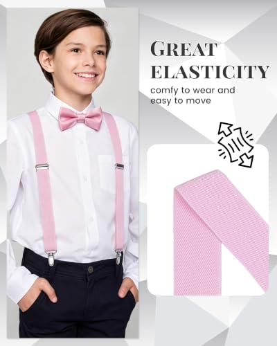 Image of Kids Suspender Bowtie Necktie Sets - Adjustable Elastic Classic Accessory Sets for 6 Months to 13 Year Old Boys & Girls (Pink, 26 Inches (Fit 6 Months to 6Years))