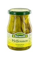 Feinkost Dittmann Grüne Pfefferonen mild pikant - Grüne Paprikafrucht aus Griechendland - 300g Glas, 1er Pack - Handgeplückt - mild pikant eingelegt - ideal zu griechischen Salaten oder als Antipasti