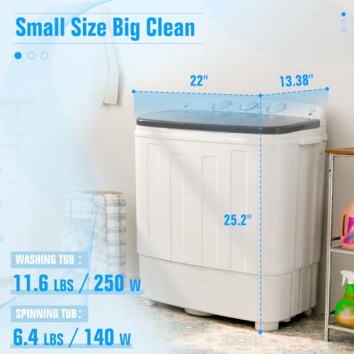 Image of Portable Washing Machine,18 lbs Capacity,Washer and Dryer Combo Machine for Homes & Apartments,Twin Tub Laundry Washer with Spin Cycle, GREY