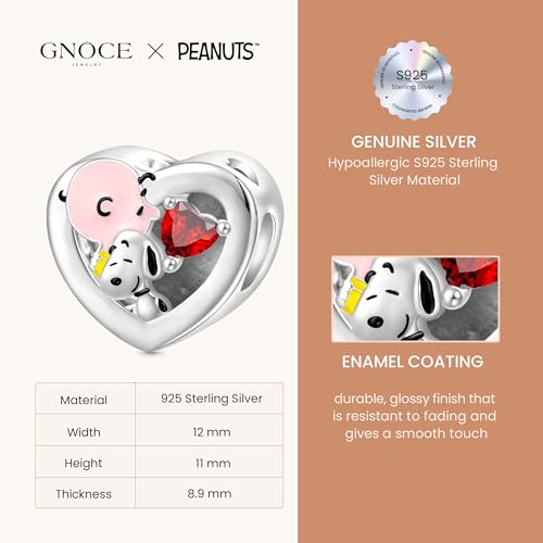 GNOCE Snoopy Hugs Charlie Brown Personalized Photo Heart Charm Bracelet for Women, S925 Sterling Silver Dangle Charms for Women Wife, Valentine‘s Day, Mother’s Day Jewelry3