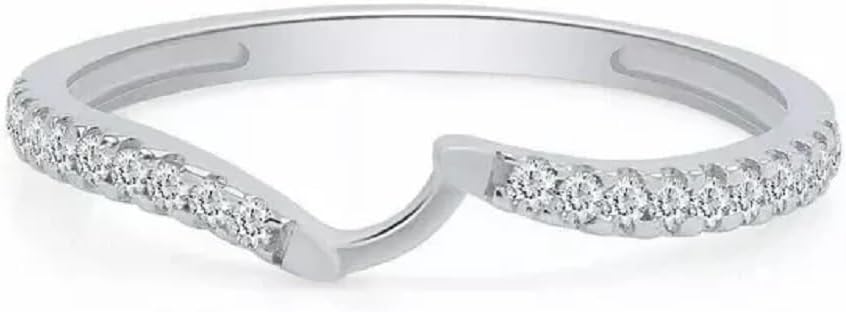 Round Cut Simulated White Diamond Curved Wedding Band Engagement Ring In 925 Sterling Silver 14K White Gold Finish for Women's