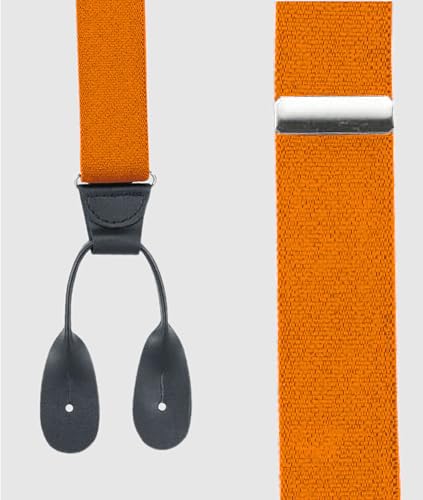 HOLD'EM Tuxedo Suspenders for Men Black Genuine Leather Button End 1.25 Inches Mens Braces Suspenders- Orange (Regular 46" Long) - Thumbnail 2