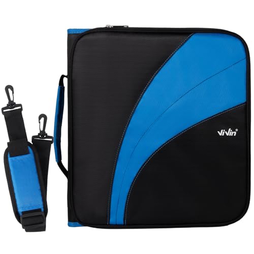 ViVin Zipper Binder 2 Inch O-Ring, 450 Sheet Capacity, 5-Tab Expanding Pockets and Multiple Zip Pockets, Handle ï¼†Shoulder Strap Included, School Office Supplies, 1-Packï¼ˆA5131,Black/Blueï¼‰