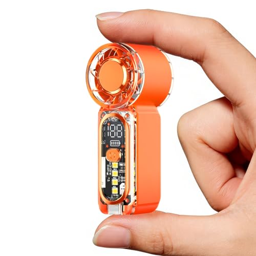 Image of HUIQIHK Portable Mini Handheld Fan, 100 Speed Adjustable Pocket Fan with Digital Display, USB-C Rechargeable Personal Fan, Ultra Quiet & Long Battery Life, Small Cooling Fan for Travel (Orange)