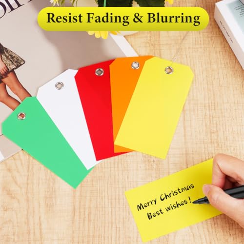 Flintronic 100 Stück Wasserdichte Versandetiketten aus Kunststoff, Beschreibbare Hängeetiketten, Wiederverwendbar Versandanhänger, zum Beschriften und Identifizieren, für Schlüssel,Gepäck(Gelb)