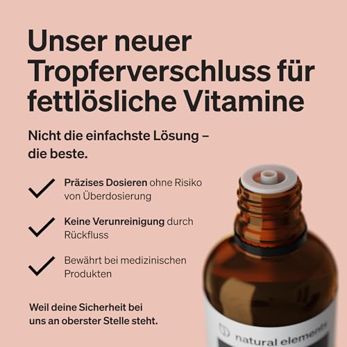 natural elements Vitamin A Tropfen – 50 ml – Vitamin A (Retinylpalmitat) in MCT-Kokosöl gelöst – vegan, hochdosiert, ohne unnötige Zusätze – in Deutschland produziert & laborgeprüft