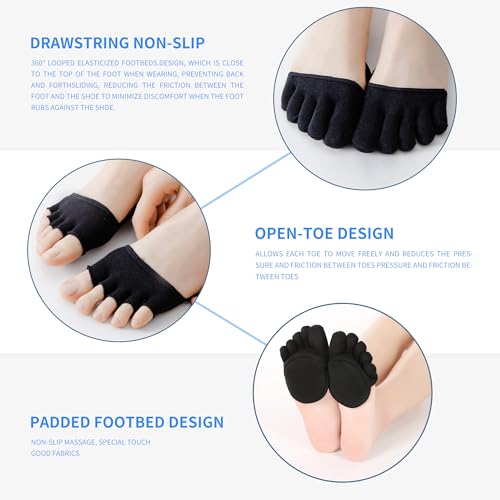 Image of SooGree 2Pairs Toe Topper Half Socks - Ball of Foot Cushions, Forefoot Pads for Women No Show Socks