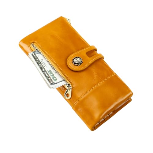 Image of Women's RFID Blocking Wallet Soft Leather Clutch Money Ladies Purse Slim Card Holder Organizer Zip Pocket (3013-Yellow)