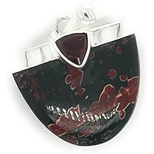 Natural Bloodstone, Garnet 925 Solid Sterling Silver Pendant 30mm