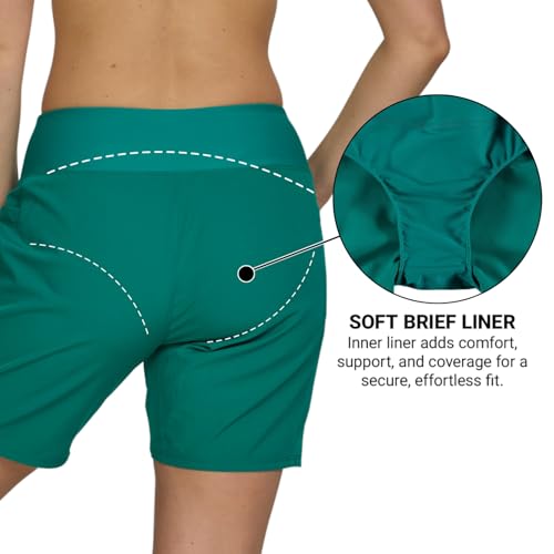 Image of Hurley 5 inch /7 inch High Waisted Swim Shorts Women, Board Shorts with Pockets & Inner Liner, Quick Dry Swim Trunk, UPF 50+