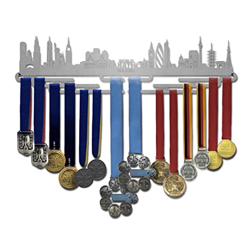 Allied Medal Hangers –World Marathon Majors (Cityscape) (24” Wide with 7 Hang Bars) - Medal Hanger Holder Display Rack