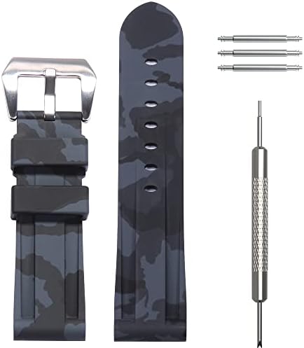 WRISTARMOR Men's premium soft rubber watch band Suitable for Panerai PAM strap waterproof sports strap -24mm Camo Black Silver Buckle