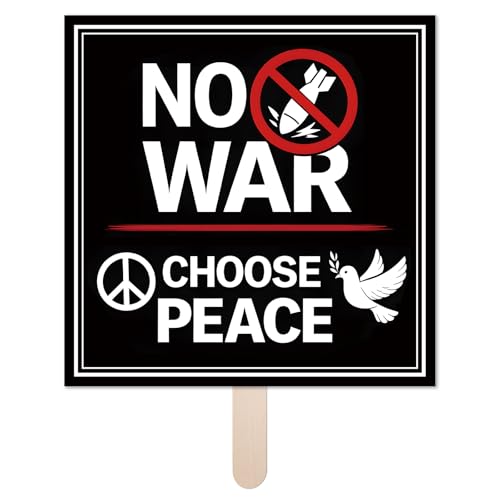 No War Protest Sign on Stick – 12 Inch Suqare Rally Sign for Marches, Demonstrations, and Events