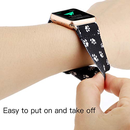 Adjustable Elastic Wrist Band Compatible With Apple Watch 38Mm 40Mm, Nylon Stretchy Solo Loop Bracelet Women Replacement For Iwatch Series 6/5/4/3/2/1 (Black Dog Paw, 38Mm/40Mm) #TOP3