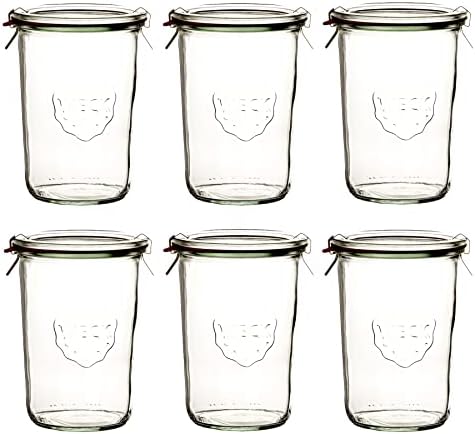 Weck 6 x słoik 850 ml (3/4 l) z gumowym pierścieniem i 2 klamerkami