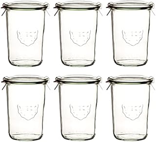 Weck 6 x słoik 850 ml (3/4 l) z gumowym pierścieniem i 2 klamerkami