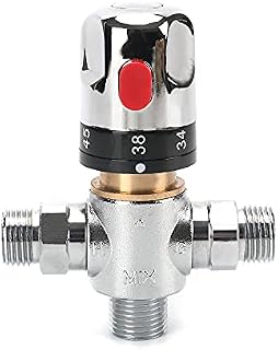 Tremax Thermostatic Mixing Valve,Thermostatic Mixer Valve, Shower Mixer with 1/2G Connector,Water Temperature Control Valve,Centidrage Scale Mark, Solid Brass (Grey)