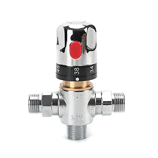 Tremax Válvula de mezcla termostática,válvula de mezcla con conector de 1/2 pulgadas, marca de escala de centrifugado, latón macizo