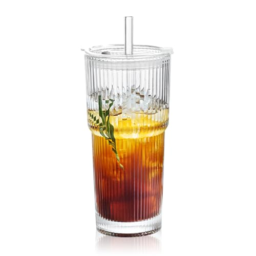 Puraville Glass Cups with Lids and Straws, 20oz...