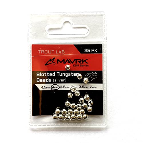 Mavrk Fly Fishing Slotted Tungsten Beads 25pc Refill Pack Euro Nymph Style Flies 5 Essential Colors Gold Silver Copper Black Chartreuse 4 Essential Sizes 4mm 3.5mm 3mm 2.5mm (Silver, 4mm)