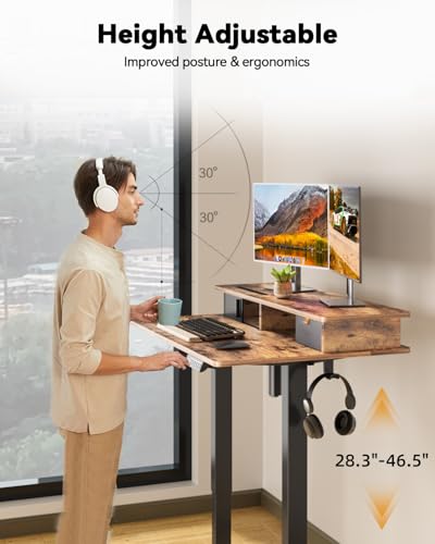 Image of JOY worker 35 inch Small Electric Adjustable Desk with Monitor Stand & Drawer