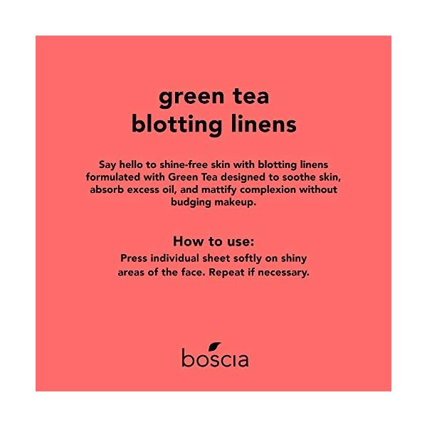 boscia Green Tea Blotting Linens - Vegan, Cruelty-Free, Natural Skin Care - Oil Blotting Sheets for Face - For Combination to Oily Skin Types - Travel Size - 100 Sheets