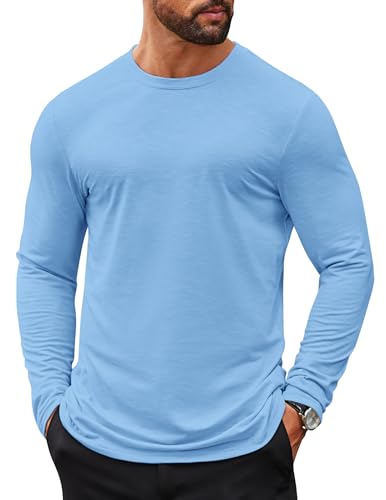 COOFANDY Men's Long Sleeve Tee Shirts Casual Crew Neck T Shirts Lightweight Soft Pullover Shirts Light Blue