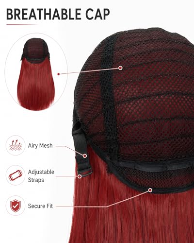 Image of Rose bud Sally Wig for Anime Costume Halloween Cosplay Party 40 Inch Long Straight Cosplay Red Wig for Women