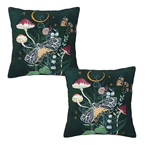 Mushroom Night Moth Pillow Covers Pillow Case Farmhouse 18X18 Inch Throw Pillowcase Couch Pillows Cushion Cover For Living Room Sofa Bed Home Outdoor Decor Gifts Set Of 2 #TOP14