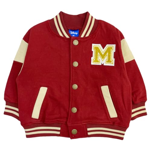 [こどもじかん] キッズ アウター ディズニー ミッキーマウス スタジャン フードなし 男の子 女の子 ベビー 赤ちゃん ジャケット 子供服 ジャンパー コート キャラクター (レッド 90cm)