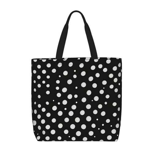 White Dot Pattern Print Tote Bags, Large Capacity Zipper Shoulder Bag, For Shopping, Work, Daily