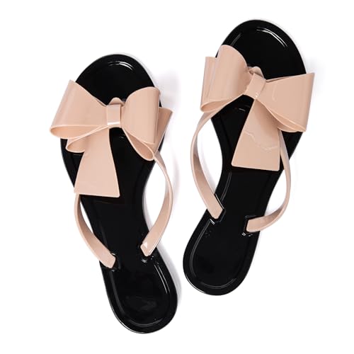 Image of Mtzyoa Women Flip-Flops Flat Sandals Jelly Bow Beach Flat Rivets Rain Cute Dressy Summer Sandals
