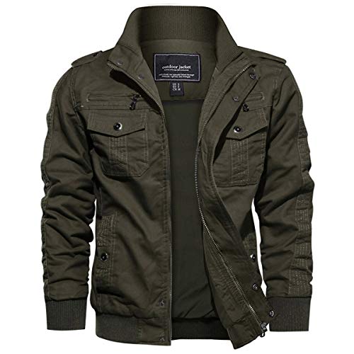 EKLENTSON Blousons Homme Hiver Cyclisme Militaire Tactique Coupe-Vent Manteau, Vert Militaire, XXL