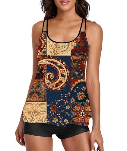 Image of Urchics 2026 Women Two Piece Tankini Swimsuit Tummy Control Plus Size Long Torso Top and High Waisted Boyshorts Bathing Suits