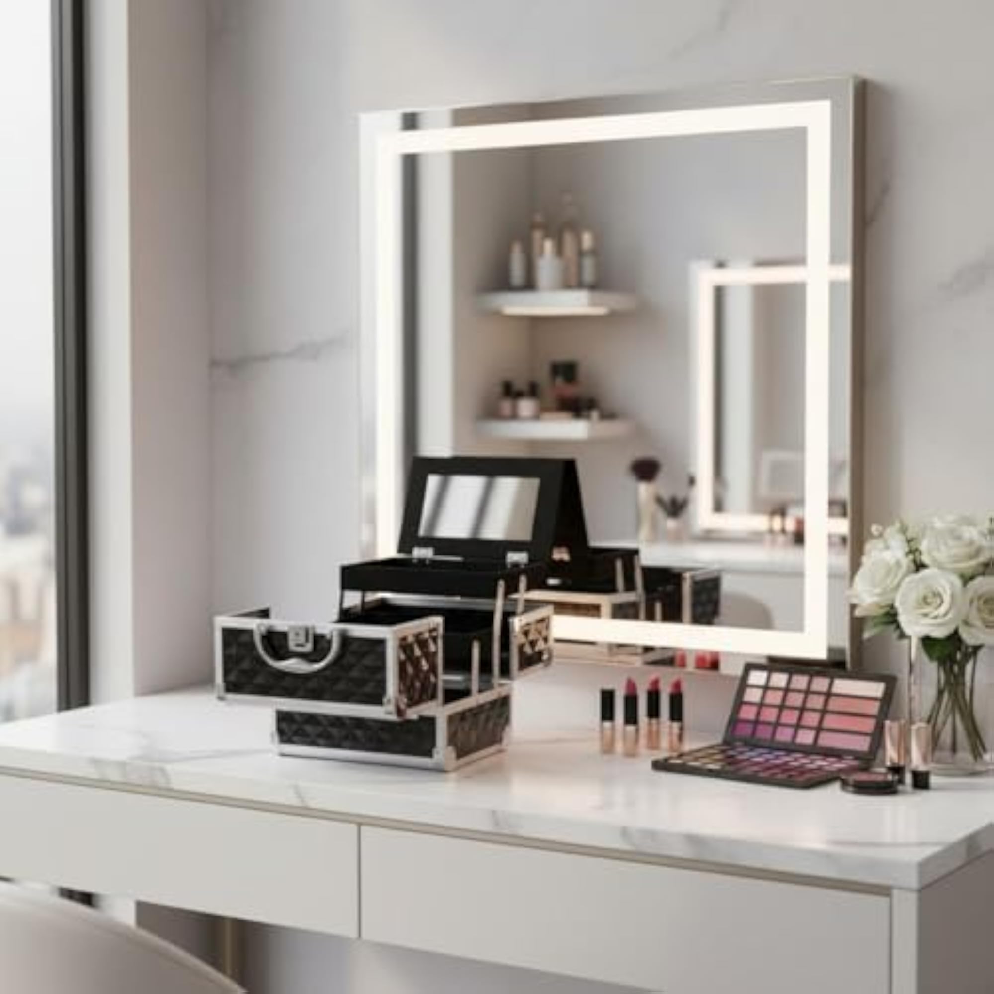 Large Capacity Makeup Box with Mirror, Sturdy Design