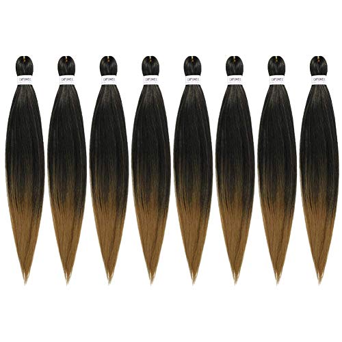 Pre-Stretched Professional Braiding Hair, Perm Yaki Hair Straight 20 Inch 8 Packs/Lot Crochet Braids Hot Water Setting Synthetic Hair Extensions (T1B/27)