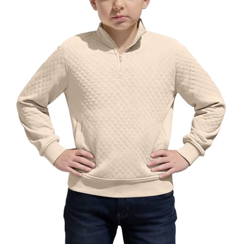 Genérico Sudadera con Capucha de Cuadros para Niño Abrigo Infantil con Manga Larga Tejido y Cálido Diseño Unisex Ideal para y Niños en Temporada Fría (Beige, 13-14 Years)