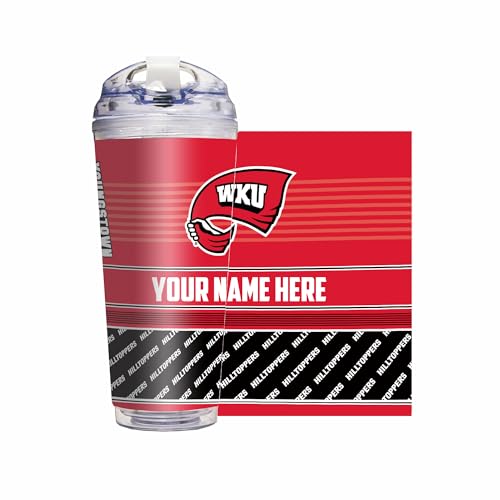 Rico Industries NCAA Western Kentucky Hilltoppers Standard 24oz Personalized Tumbler W/Hinged Lid - Team Colored Travel Tumbler - Keeps Drinks Cold or Hot