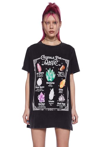 Dolls Kill Crystal Girl Oversized Tee by Delia's - Washed Design with Crystal Graphics and Loose Fit, Perfect for Casual Fashion - Black, Small