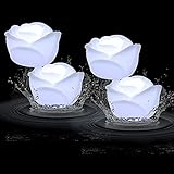 Acmee (Pack of 4) White Color Flameless Wax LED Water Floating Rose Candle Light for Wedding or...