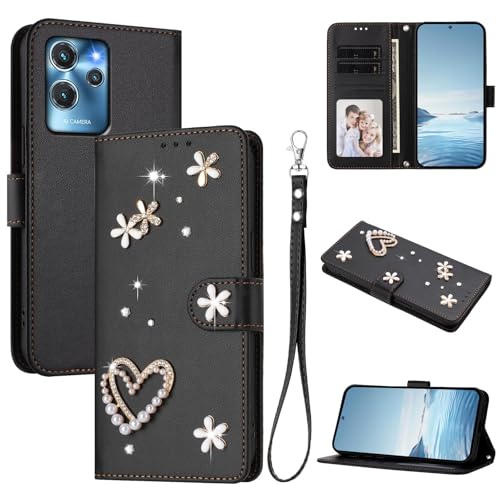 Jiajihua Case Compatible with Oukitel C32 / C32 Pro Lanyard【Card Holder Wallet Flip Cover Magnetic Buckle Kickstand】 Black