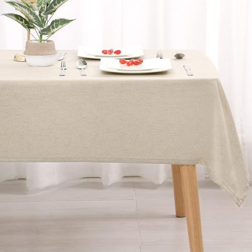 Hiasan Prostokątny obrus o wyglądzie lnu, wodoodporny, 1 szt., 135 x 135 cm, beżowy
