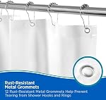 Kenney Medium Weight 4.8 Gauge Waterproof PEVA Shower Curtain Liner with Rust-Resistant Metal Grommets and Weighted Magnetic Hem for Bathroom, 70" W x 72" H (177.8 W x 182.9 H cm), White, 1-Pack