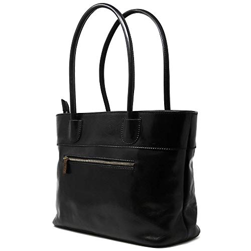 Floto Napoli Italian Leather Women's Shoulder Bag Handbag Purse (Black) #TOP1