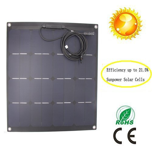 GreeSonic SunPower Semi Flexible Solar Panel 50W (ETFE+Fiberglass) Photovoltaic Solar Panel (Corrosion-resistant) with MC4 connectors
