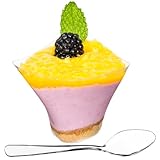 DLux 50 x 3 oz Mini Dessert Cups with Spoons, Small Swirl - Clear Plastic Parfait Appetizer Cup - Small Disposable Reusable Serving Bowl for Tasting Party Desserts Appetizers - With Recipe Ebook