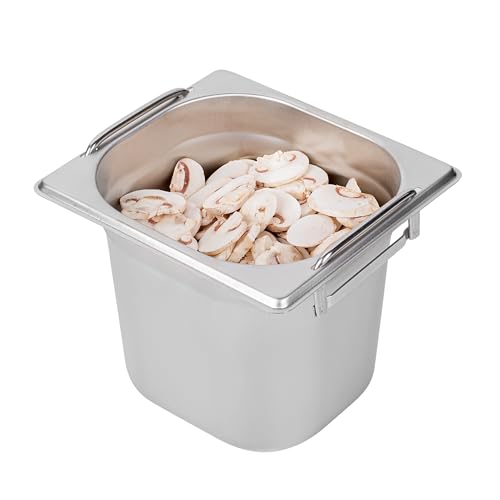 Restaurantware Met Lux 7 Inch x 6.4 Inch x 6 Inch Steam Table Pan 1 One Sixth Hotel Pan - Anti-Jam Deep Silver Stainless Steel Table Pan With Collapsible Handles For Parties Or Events