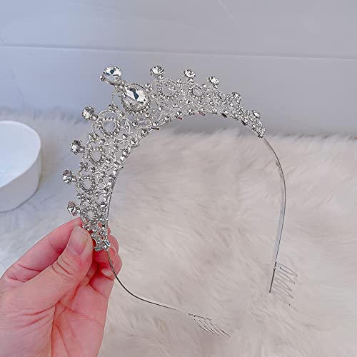 YUSHOW Silver Rhinestone Tiara Crown, Crystal Crown with Combs Tiaras for Women Bridal Wedding Prom Birthday Tiara Cosplay Party Costumes Hair Accessories for Bride Women Girls